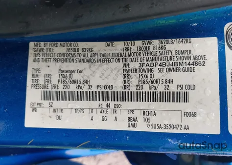 2011 Ford Fiesta Se из США, поврежденный, VIN 3FADP4BJ4BM144862